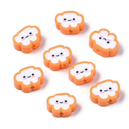 ARRICRAFT Handmade Polymer Clay Beads, Cloud with Smiling Face, Sandy Brown, 6~8.5x10~11.5x4.5~5.5mm, Hole: 1.8mm