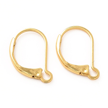 Honeyhandy Brass Leverback Earring Findings, with Loop, Real 18K Gold Plated, 16x12x2mm, Hole: 1.5mm, Pin: 0.5mm