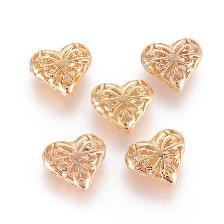 Honeyhandy Brass Beads, Real 18K Gold Plated, Hollow, Heart, Golden, 11.5x13.5x5mm, Hole: 1mm
