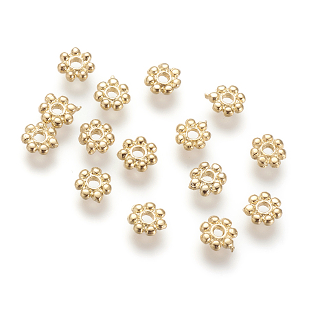 ARRICRAFT Brass Daisy Spacer Beads, Flower, Nickel Free, Real 18K Gold Plated, 5x1.5mm, Hole: 1.5mm