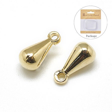 Honeyhandy Brass Charms, Chain Extender Drop, Teardrop, Real 18K Gold Plated, 8x4mm, Hole: 1mm