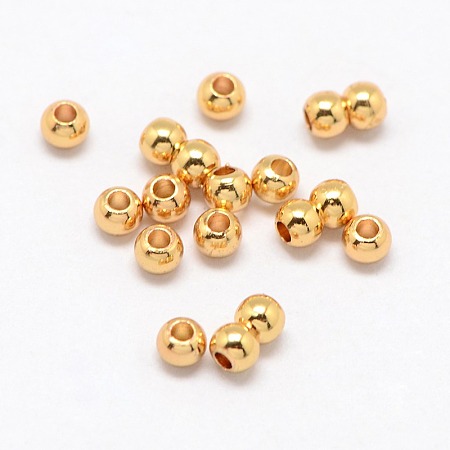 ARRICRAFT Real 24K Gold Plated Brass Round Spacer Beads, 3x2mm, Hole: 1mm