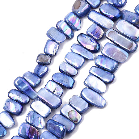 ARRICRAFT Natural Freshwater Shell Beads Strands, AB Color, Dyed, Nuggets, Royal Blue, 8~25x6~10x2~6mm, Hole: 0.5mm, about 46~49pcs/strand, 13.98 inches~14.56 inches(35.5~37cm)