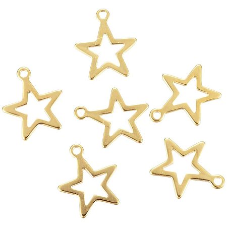 UNICRAFTALE About 10pcs Stainless Steel Charms Golden Star Pendants Hollow Charms for Jewelry Bracelets Necklace Crafting Making 14.5x12.5x0.8mm, Hole 1.2mm