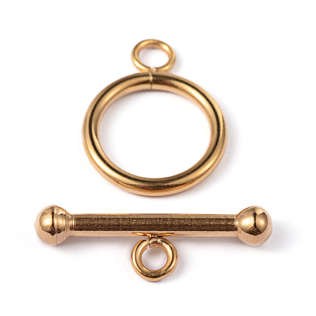Honeyhandy Ion Plating(IP) 304 Stainless Steel Ring Toggle Clasps, Golden, Ring: 21x16x2mm, Bar: 25x8x4mm, Hole: 3mm