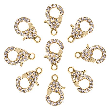 ARRICRAFT 10 Pcs Brass Rhinestone Lobster Claw Clasps Chain Connector for Jewelry Craft Making, Golden
