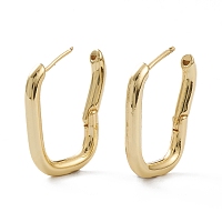 Honeyhandy Brass Hoop Earrings, with Steel Pin, Long-Lasting Plated, Oval, Real 18K Gold Plated, 24x18x3mm, Pin: 0.8mm