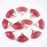 NBEADS Electroplate Natural White Jade Pendants, with Brass Findings, Faceted, Triangle, Dyed, Golden, Red, 17~18x19~20x6~7mm, Hole: 1.8mm