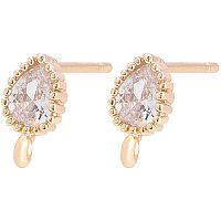BENECREAT 10PCS 18K Real Gold Plated Teardrop Cubic Zirconia Earring Studs with Loop for Earring DIY Jewelry Making, Hole: 1mm