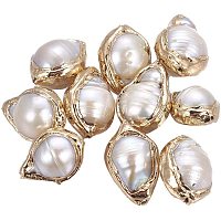 CHGCRAFT About 5pcs Natural Baroque Pearl Beads Cultured Freshwater Pearl Spacer Beads Nuggets Shaped Loose Beads with Golden Tone Edge for DIY Jewelry Making