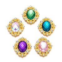 Honeyhandy Alloy Acrylic Rhinestone Cabochons, with Rhinestone, Faceted, Oval, Golden, Mixed Color, 31x27x5mm