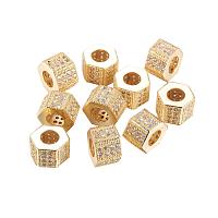 ArriCraft About 10pcs Brass Cubic Zirconia Beads for Bracelet Necklace Earrings Jewelry Making Crafts, Hexagon, Golden, 8x10mm, Hole: 6.5mm