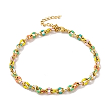 Honeyhandy 304 Stainless Steel Anklet, Enamel Colorful Oval for Women, Golden, 9-1/8 inch(23cm)