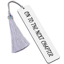 Fingerinspire 3Pcs Stainless Steel Bookmarks, Cardboard Box and Nylon Tassel Big Pendant Decorations, Stainless Steel Color, 125x26mm, 1pc/style