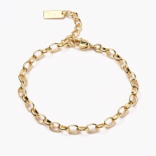 Honeyhandy Brass Cable Chain Bracelets, with Lobster Claw Clasps, Long-Lasting Plated, Word Hand Made, Real 18K Gold Plated, 7-5/8 inch(19.5cm)