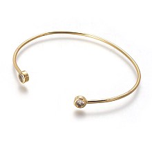 Honeyhandy Brass Cuff Bangles, Torque Bangles, with Cubic Zirconia, Real 18K Gold Plated, 2-1/4 inchx1-5/8 inch(5.7x4.2cm)