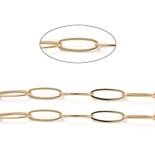 Honeyhandy Soldered Brass Paperclip Chains, Flat Oval, Drawn Elongated Cable Chains, Long-Lasting Plated, Real 18K Gold Plated, 19x7x1mm