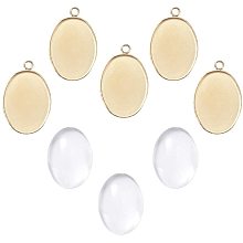 UNICRAFTALE 5 Sets DIY Pendant Making 18x13mm Oval Bezels Pendant Trays with Glass Cabochon Golden Dome Tiles Pendant Blanks Oval Tray Blanks for Jewelry Making DIY Findings