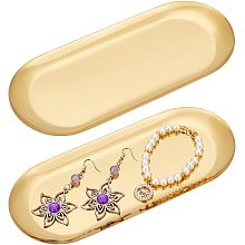 FINGERINSPIREE 2 Pcs Golden Stainless Steel Decorative Tray 8.6x3.5inch Oval Shape Jewelry Plate Cosmetics Perfume Storage Dish Candle Plates Bathroom Sink Vanity Tray Photographic Props Tray