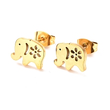 Honeyhandy Ion Plating(IP) 304 Stainless Steel Stud Earrings, Elephant, Golden, 8x10mm, Pin: 0.8mm