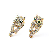 Honeyhandy Green Cubic Zirconia Leopard Stud Earrings, Brass Jewelry for Women, Cadmium Free & Lead Free, Real 18K Gold Plated, 21.5x11mm, Pin: 0.8mm