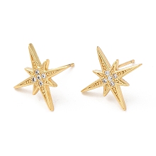 Honeyhandy Rack Plating Brass Star Stud Earrings with Cubic Zirconia, Lead Free & Cadmium Free, Real 18K Gold Plated, 16x16mm