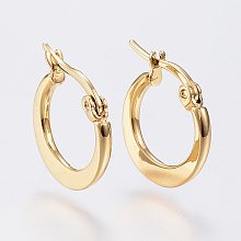 Honeyhandy 304 Stainless Steel Hoop Earrings, Hypoallergenic Earrings, Flat Ring Shape, Golden, 14~16x2mm, Pin: 0.7x1mm