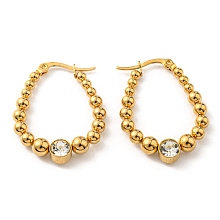 Honeyhandy PVD Vacuum Plating 304 Stainless Steel Teardrop Hoop Earrings with Rhinestone, Golden, 32.5x24mm