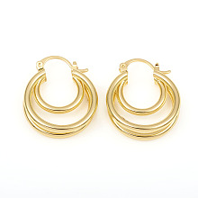 Honeyhandy Brass Triple Hoop Earrings, Split Earrings, Long-Lasting Plated, Ring, Real 18K Gold Plated, 24x20.5x7.5mm, Pin: 0.7mm