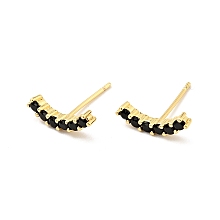 Honeyhandy Black Cubic Zirconia Curved Bar Stud Earrings, Brass Jewelry for Women, Cadmium Free & Nickel Free & Lead Free, Real 18K Gold Plated, 4x13.5mm, Pin: 0.7mm