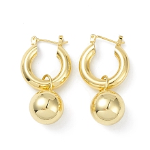 Honeyhandy Brass Round Ball Dangle Hoop Earrings for Women, Real 18K Gold Plated, 39mm, Pin: 0.8mm