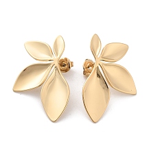 Honeyhandy 304 Stainless Steel Stud Earrings, Flower, Real 14K Gold Plated, 34.5x22.5mm