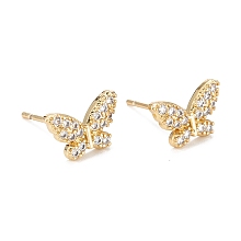 Honeyhandy Butterfly Sparkling Cubic Zirconia Stud Earrings for Girl Women, Lead Free & Nickel Free & Cadmium Free, Brass Micro Pave Cubic Zirconia Earrings, Real 18K Gold Plated, 7x11mm, Pin: 0.6mm