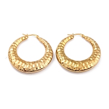 Honeyhandy 304 Stainless Steel Hoop Earrings, Hypoallergenic Earrings, Textured, Double Horn/Crescent Moon, Real 24K Gold Plated, 43x7mm, Pin: 1mm