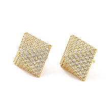 Honeyhandy Clear Cubic Zirconia Pyramid Stud Earrings, Brass Jewelry for Women, Cadmium Free & Lead Free, Real 18K Gold Plated, 14.5x14.5mm, Pin: 0.9mm