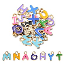 Honeyhandy 20Pcs Alloy Pendants, with Enamel, Mixed Color Random Letter Charm, Golden, 10x7~9x1.5mm, Hole: 1.6mm