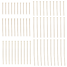 BENECREAT 60Pcs 6 Style Brass Flat Head Pins, Golden, 21 Gauge, 20~45x0.7mm, Head: 2mm, 10pcs/style