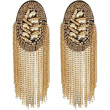 SUPERFINDINGS 2Pcs Rhinestone Shoulder Badges Detachable Iron Tassel Epaulets Retro Golden Shoulder Brooch for Men and Women Cloth Uniform Accessories,185x54mm