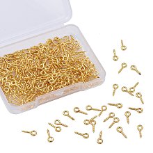 Honeyhandy Iron Screw Eye Pin Peg Bails, For Half Drilled Beads, Golden, 10x4x1mm, Hole: 2mm, 300pcs/box