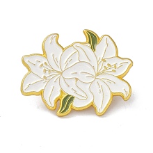 Honeyhandy Greenish Lily Flower Enamel Pin, Lovely Alloy Enamel Brooch for Backpacks Clothes, Golden, Floral White, 23x29x9mm