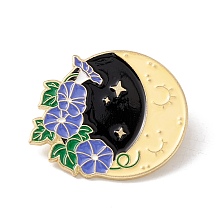 Honeyhandy Moon with Flower Enamel Pin, Alloy Badge for Backpack Clothes, Golden, Mixed Color, 27x32.5x1.5mm, Pin: 1mm