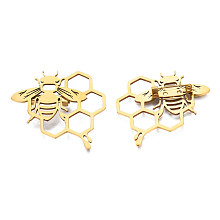 Honeyhandy 201 Stainless Steel Bee and Honeycomb Lapel Pin, Insect Badge for Backpack Clothes, Nickel Free & Lead Free, Golden, 41.5x45x7mm, Pin: 0.7mm