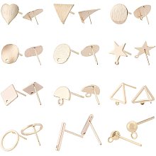 BENECREAT 24PCS 18K Gold Plated Earring Studs 12 Mixed Shape Brass Post Stud with Hoop for DIY Earring Making Supplies