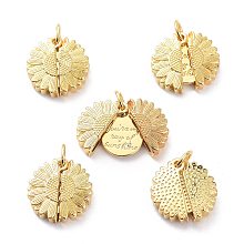 Honeyhandy Brass Micro Pave Clear Cubic Zirconia Openable Pendants, Long-Lasting Plated, Flower with Word You're My Ray of Sunshine, Real 18K Gold Plated, 18x18x7mm, Hole: 5mm