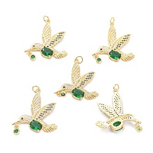 Arricraft Real 18K Gold Plated Brass Micro Pave Cubic Zirconia Pendants, Long-Lasting Plated, Bird, Green, 30x28x5mm, Hole: 3.5mm