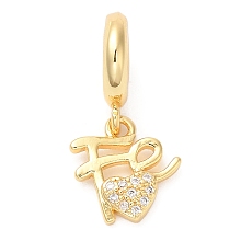 Honeyhandy Brass Micro Pave Cubic Zirconia Pendants, Lead Free & Cadmium Free, Long-Lasting Plated, Word with Love, Real 18K Gold Plated, 23mm, Hole: 4.5mm