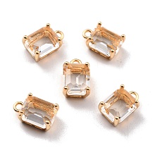 Honeyhandy Rack Plating Brass Glass Charms, Long-Lasting Plated, Rectangle, Real 18K Gold Plated, 12.5x8x6.5mm, Hole: 1.5mm