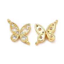 Honeyhandy Rack Plating Brass Pave Cubic Zirconia Connector Charms, Butterfly Links, Cadmium Free & Lead Free, Long-Lasting Plated, Real 18K Gold Plated, 12x13x3mm, Hole: 1.2mm