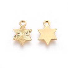 Honeyhandy Rack Plating Brass Charms, for Jewish, Star of David, Textured, Golden, 12x8.8x1mm, Hole: 1.5mm