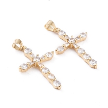 Honeyhandy Brass Micro Pave Cubic Zirconia Pendants, Long-Lasting Plated, Cross, Clear, Real 18K Gold Plated, 32x20x4.5mm, Hole: 3x4mm